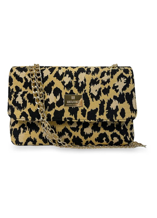 Geanta de umar dama Hunter, model flap, leopard, galben/negru, dimensiuni 1x1x1cm