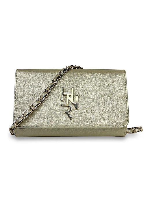 Geanta dama clutch Alissia, aurie, set cu detalii metalice