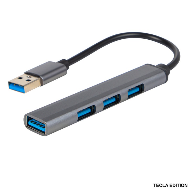 Hub USB 4in1 cu 1 Port USB 3.0 si 3 Porturi USB 2.0 - Splitter USB Compact din Aluminiu pentru Calculator Laptop