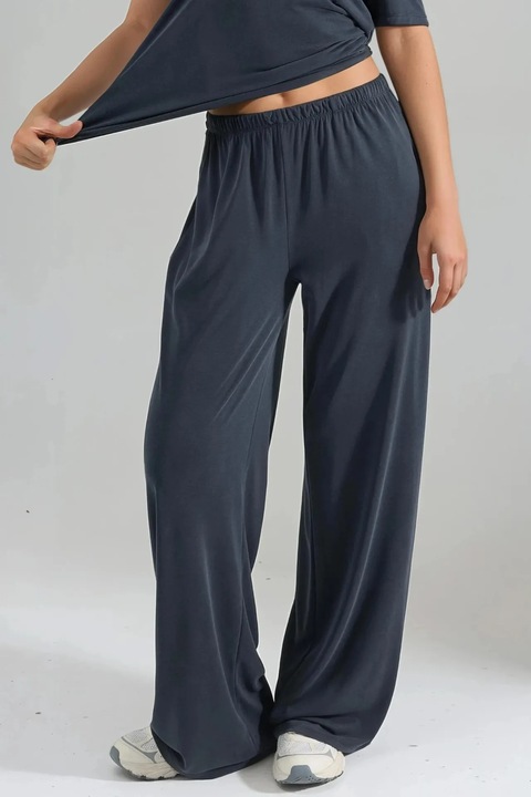 Pantaloni dama Busem, talie elastica, picior drept, gri, textil