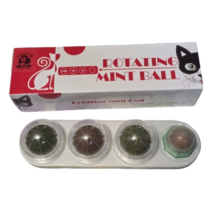 Jucarie pentru pisici VICTINY®, 3 bila rotativa menta si iarba lui matei catnip