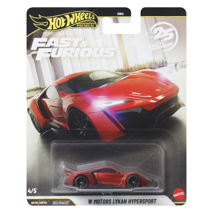 Метална количка Hot Wheels Premium, Fast & Furious, W Motors Lykan Hypersport, 1:64, JHW70, Червена