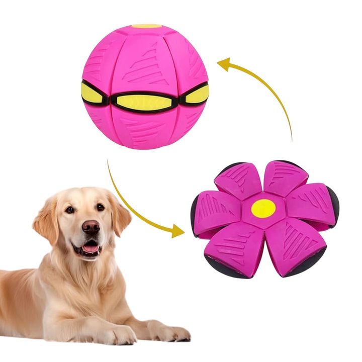 Minge Zburatoare OZN pentru Caini, OPTIM SOLUTION, Zbor Controlat cu Senzor Miscare, Frisbee Interactiv, Jucarie Interactiva pentru Animale Companie, Dezvolta Reflexe, Coordonare, Functionalitate Dubla, Lumini LED, Leviteaza, Pluteste, Roz