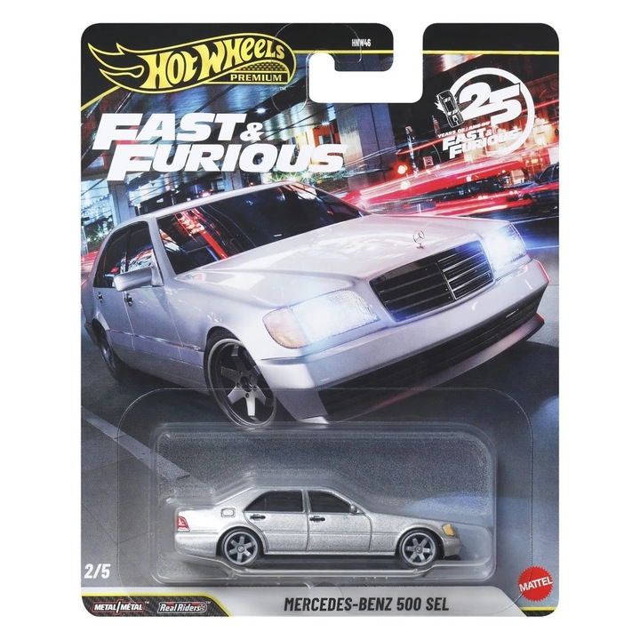 Метална количка Hot Wheels Premium, Fast & Furious, Mercedes-Benz 500 SEL, 1:64, JHW67, Сива