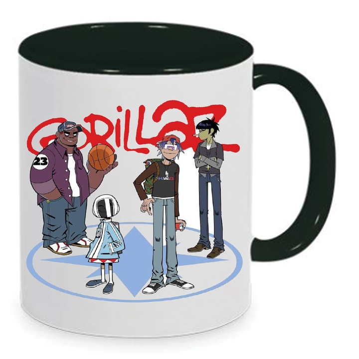 Cana Gorillaz No2, ceramica premium, 330ml, alb cu negru, rezistenta la masina de spalat