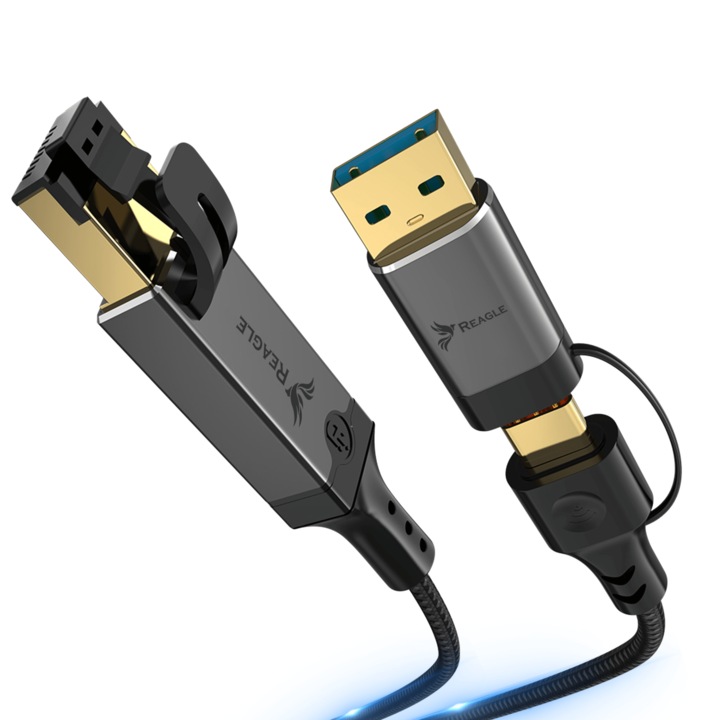 Reagle Cablu Ethernet USB-C USB-A RJ45 1Gbps 3m – Gigabit LAN pentru Laptop PC MacBook