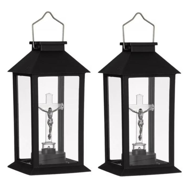 Set 2 Felinare Solare LED, Negru, Cruce, 14x14x28cm