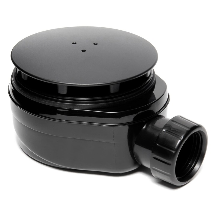 Sifon pentru cada de dus Optima, 90mm, design jos, negru