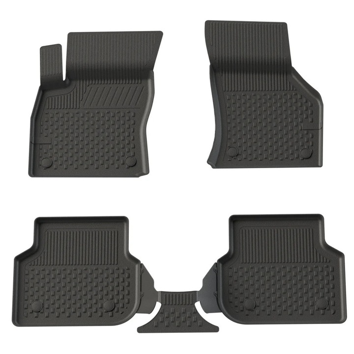 Set covoare/covorase auto Skoda Octavia III an 2013-2020, cauciuc negru, stil tavita, butoni de fixare