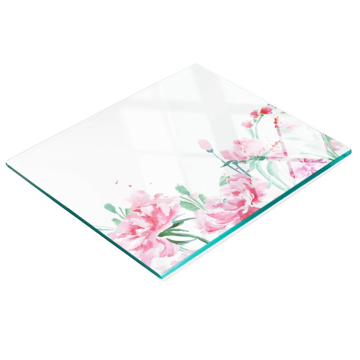 Dekoratív tábla, Tulup, üveg konyhai vágódeszka, 60x52cm, csúszásmentes, magas hőmérsékletnek ellenálló