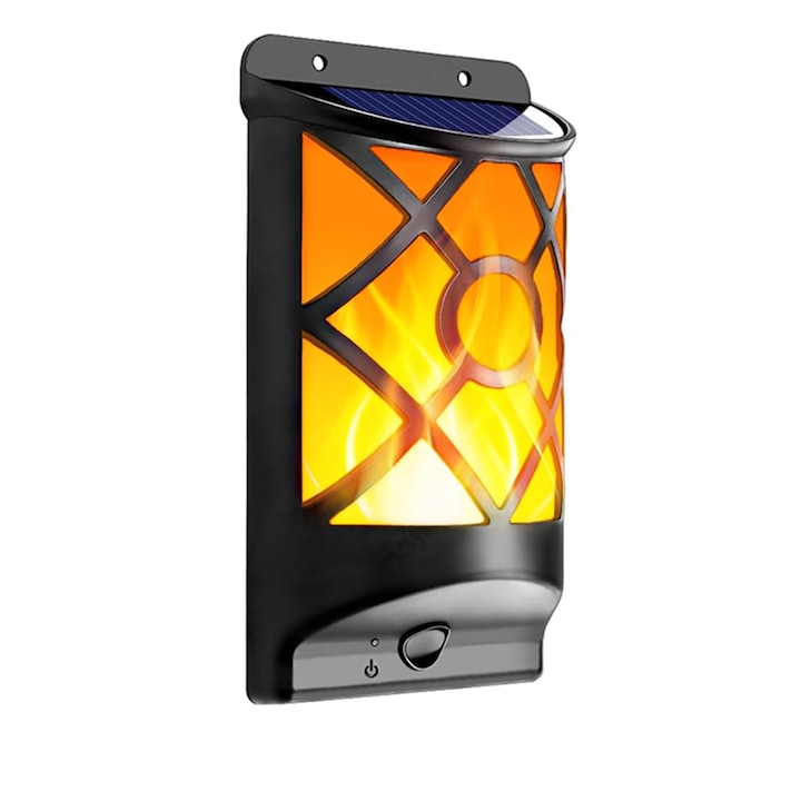 Lampa de exterior cu incarcare solara NEXTLY, efect de flacara, senzor de lumina, buton ON/OFF, waterproof, 18x10cm, negru