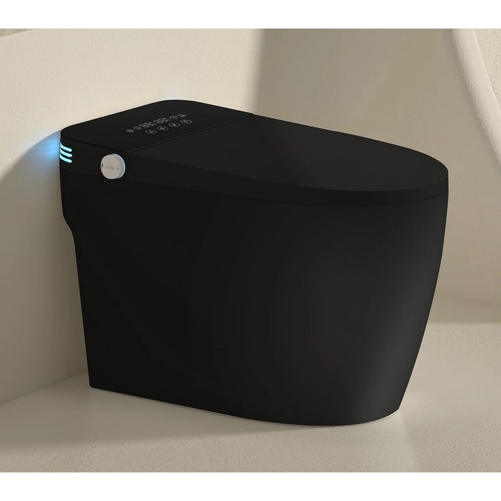 Vas Toaleta Inteligenta, MOBATELIER®, Vas Toaleta Inteligenta Cu Bideu LED, Vas Toaleta Inteligenta Cu Telecomanda Si UV, Vas Toaleta Inteligenta Cu Senzor Picior, Deschidere Automata, Uscare Aer Cald, Incalzire Scaun, Ceramica, Negru
