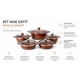 Set vase gatit granit 10 piese, 5 oale si tigai cu capace sticla, antiaderente, compatibile inductie, 20-32 cm, rosu