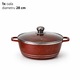 Set vase gatit granit 10 piese, 5 oale si tigai cu capace sticla, antiaderente, compatibile inductie, 20-32 cm, rosu