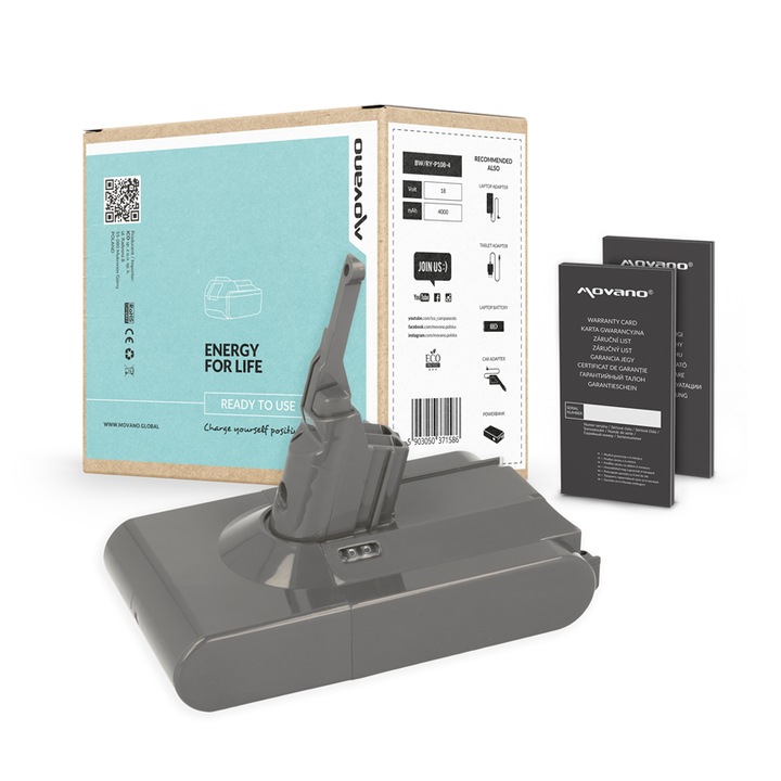 Baterie pentru aspirator Dyson V8, Movano, 21.6V, 4.0Ah, constructie rezistenta, sistem avansat de protectie