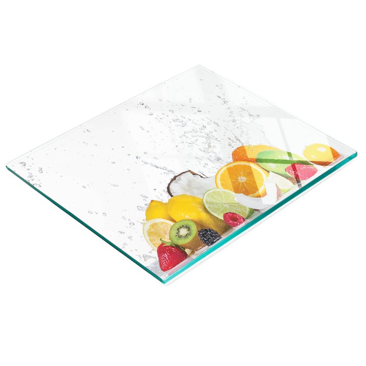 Tocator de bucatarie din sticla Tulup, 60x52cm, antiderapant, rezistent la temperaturi ridicate