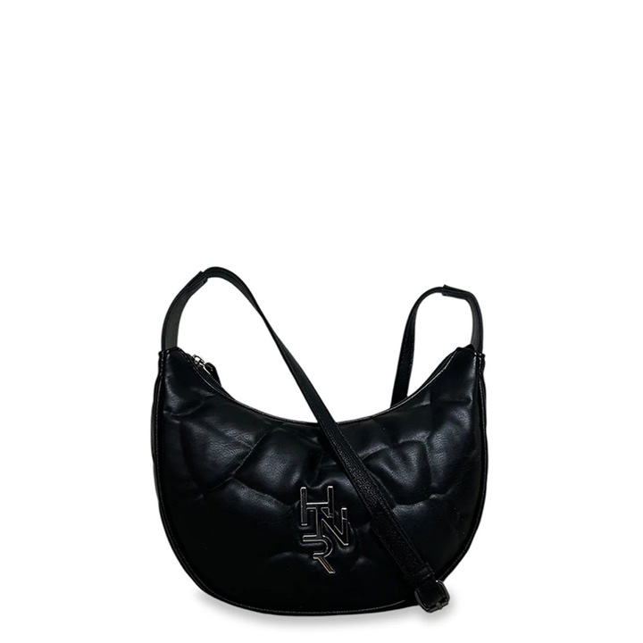 Geanta dama mini hobo Hunter, neagra, cu detalii metalice, fara cusaturi