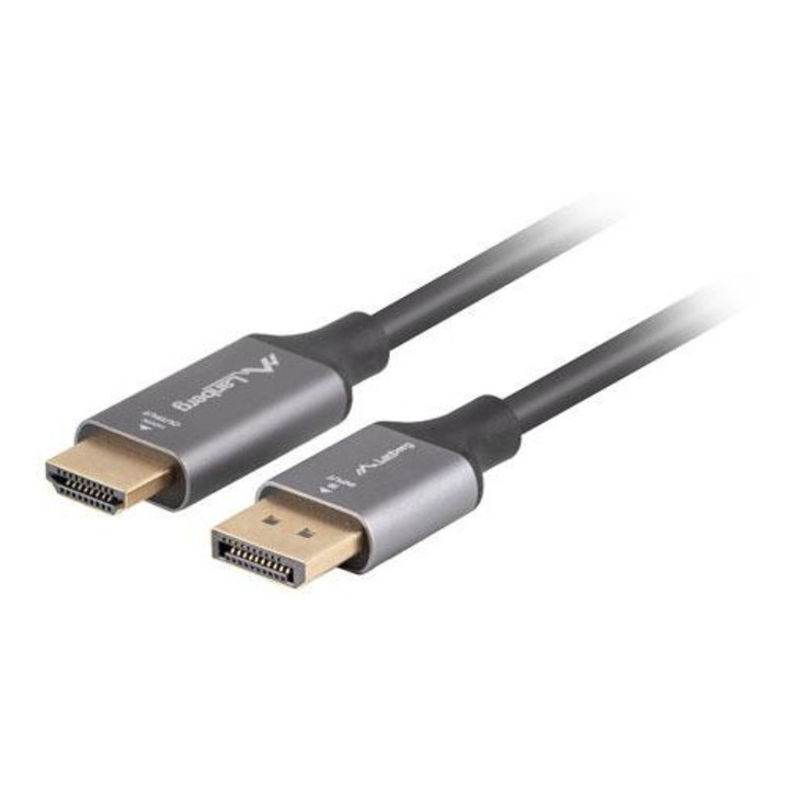 Кабелен адаптер Lanberg Displayport (M) / HDMI (M) 1M 4K, черно-сребрист