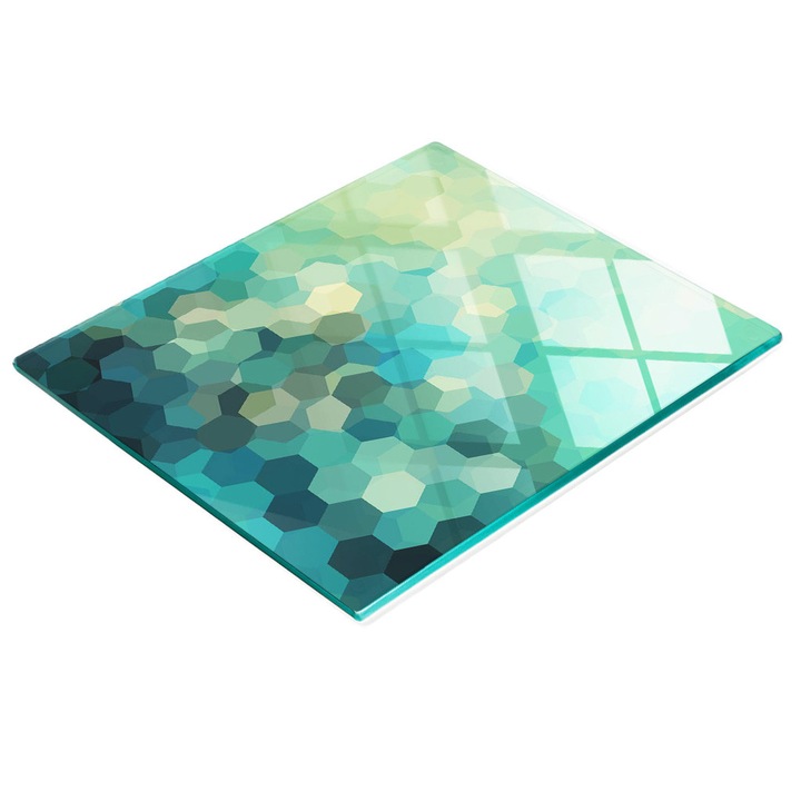 Dekorációs tábla, Tulup, fal/konyhapult védelem, üveg, 60x52cm, csúszásmentes, magas hőmérsékletnek ellenálló, absztrakt minta, zöld