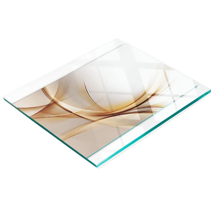 Dekoratív tábla, Tulup, fal-/konyhapult védelem, üveg, 60x52cm, csúszásmentes, magas hőmérsékletnek ellenálló, hullám mintás