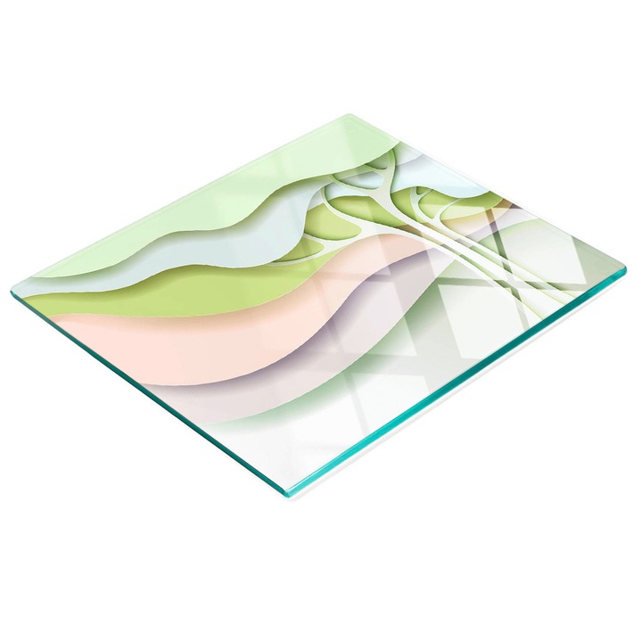 Placa decorativa, Tulup, protectie perete/blat bucatarie, sticla, 60x52cm, antiderapanta, rezistenta la temperaturi ridicate, model copac