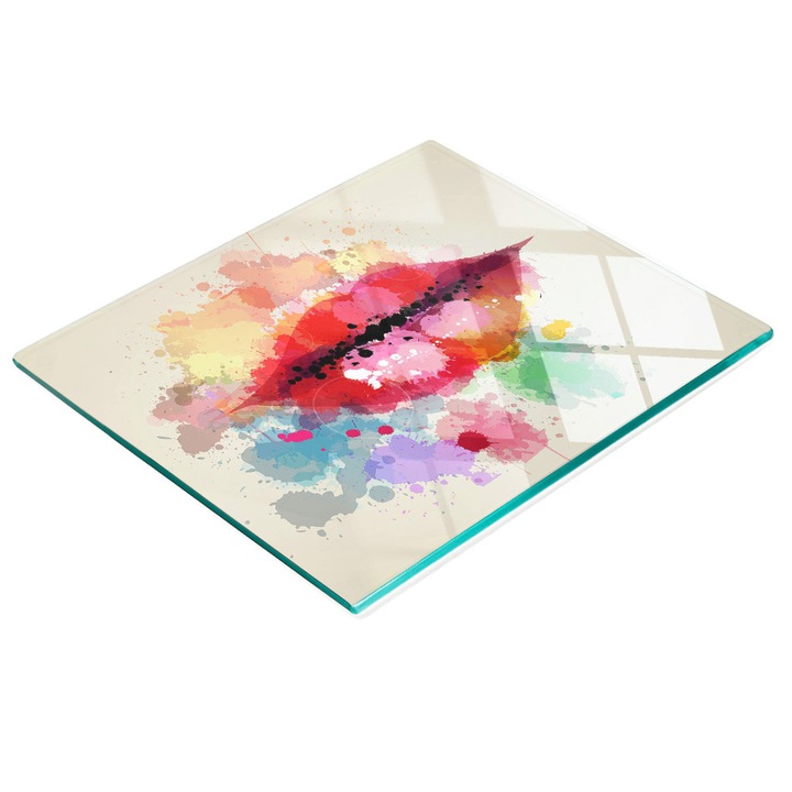 Dekoratív tábla, Tulup, fal/konyhapult védelem, üveg, 60x52cm, csúszásgátló, magas hőmérsékletnek ellenálló, ajkak minta