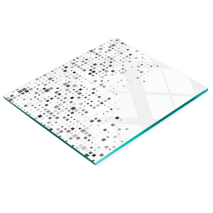 Dekoratív tábla, Tulup, fal-/konyhapult védelem, üveg, 60x52cm, csúszásmentes, magas hőmérsékletnek ellenálló, kockás minta