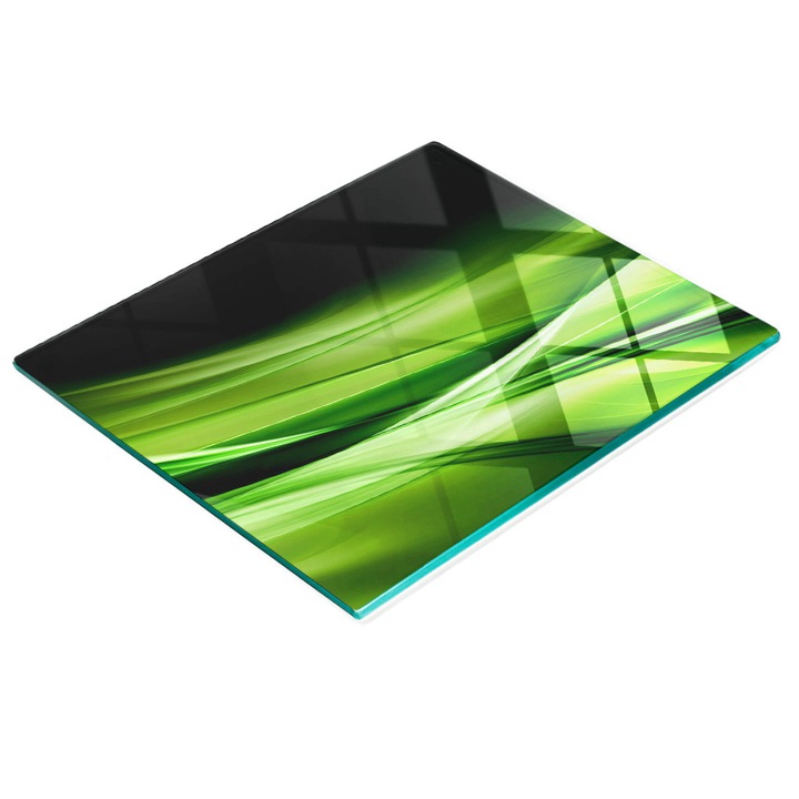 Dekoratív tábla, Tulup, fal/konyhapult védelem, üveg, 60x52cm, csúszásgátló, magas hőmérsékletnek ellenálló, zöld hullámok minta