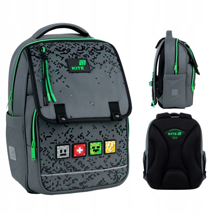 Rucsac scolar ortopedic pentru baieti, clasa 1-6, gri, cu inchidere magnetica, cu curea toracica, Kite