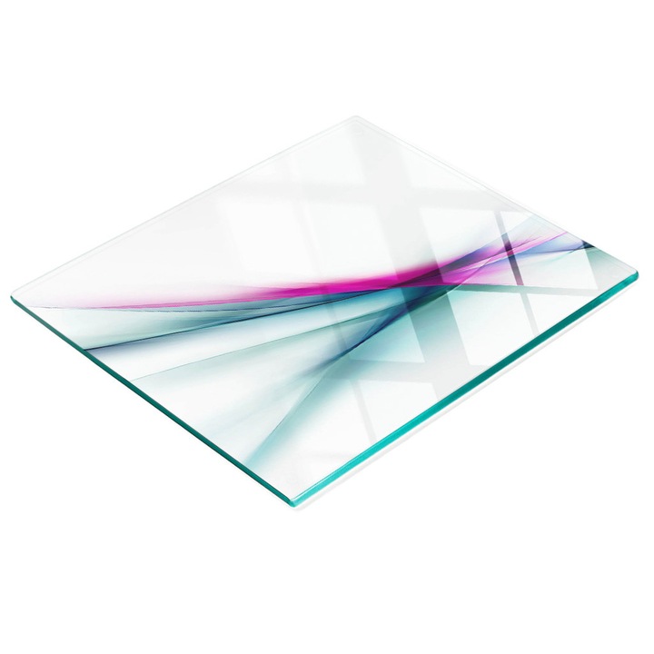 Dekoratív tábla, Tulup, fal-/konyhapult védelem, üveg, 60x52cm, csúszásmentes, magas hőmérsékletnek ellenálló, absztrakt hullám minta