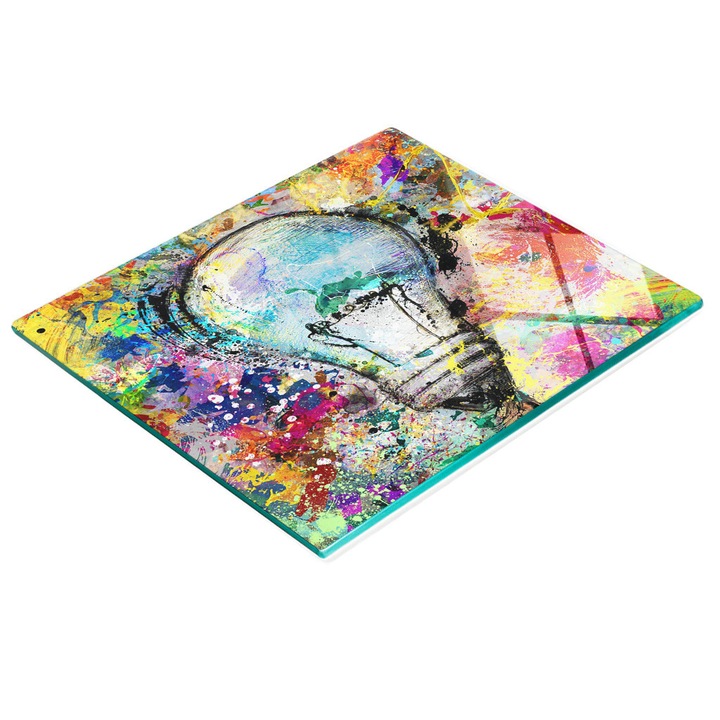 Dekoratív tábla, Tulup, fal-/konyhapult védelem, üveg, 60x52cm, csúszásgátló, magas hőmérsékletnek ellenálló, izzó modell