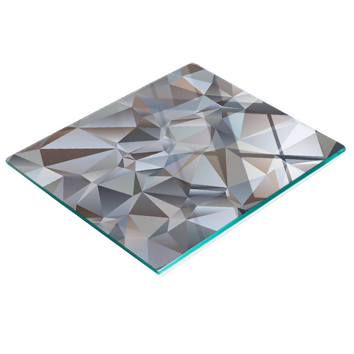 Dekoratív tábla, Tulup, fal/konyhapult védelem, üveg, 60x52cm, csúszásgátló, magas hőmérsékletnek ellenálló, absztrakt háromszög minta