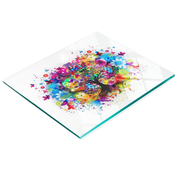 Dekoratív tábla, Tulup, fal/konyhapult védelem, üveg, 60x52cm, csúszásgátló, magas hőmérsékletnek ellenálló, színes fa minta