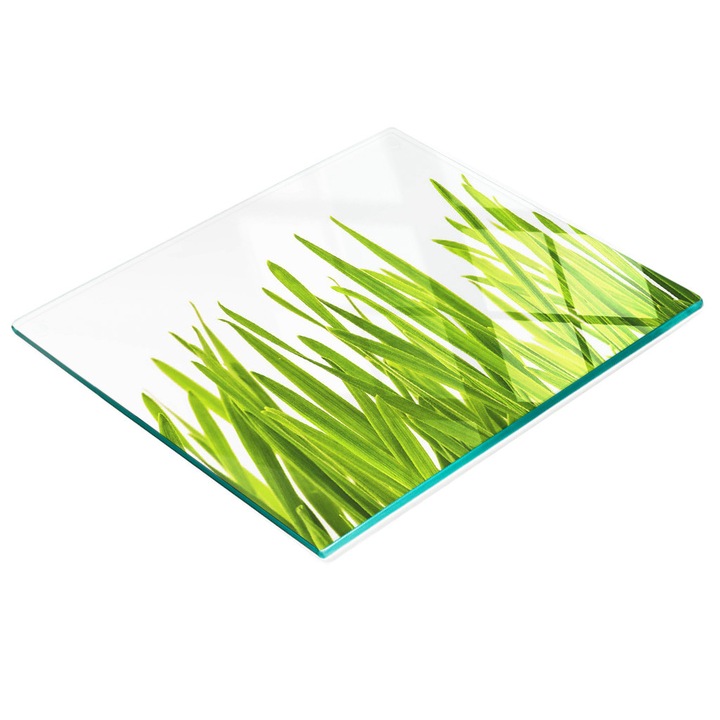 Dekoratív tábla, Tulup, fal-/konyhapult védelem, üveg, 60x52cm, csúszásgátló, magas hőmérsékletnek ellenálló, fű mintás