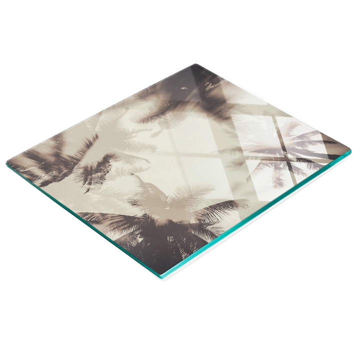 Dekorációs tábla, Tulup, fal/konyhapult védelem, üveg, 60x52cm, csúszásmentes, magas hőmérsékletnek ellenálló, pálmafa minta