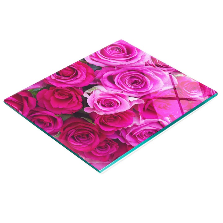 Dekoratív tábla, Tulup, fal/konyhapult védelem, üveg, 60x52cm, csúszásgátló, magas hőmérsékletnek ellenálló, rózsamintás