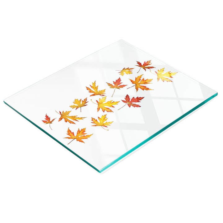 Dekoratív tábla, Tulup, fal-/konyhapult védelem, üveg, 60x52cm, csúszásmentes, magas hőmérsékletnek ellenálló, őszi levelek minta