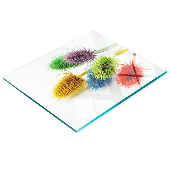 Dekoratív tábla, Tulup, fal-/konyhapult védelem, üveg, 60x52cm, csúszásmentes, magas hőmérsékletnek ellenálló, többszínű