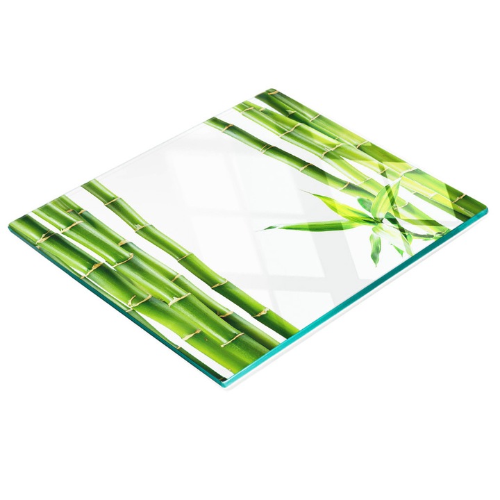 Dekoratív tábla, Tulup, fal/konyhapult védelem, üveg, 60x52cm, csúszásgátló, magas hőmérsékletnek ellenálló, bambusz mintás