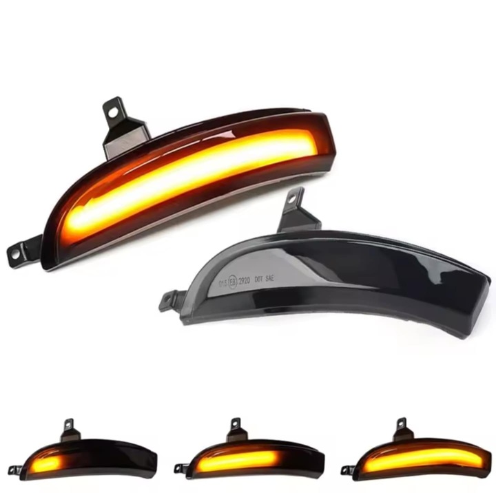 Set 2 semnalizari dinamice oglinda RENAULT Koleos HY 2011-2017, Lumina secventiala, Canbus Fara eroare, Inscriptie E8 si DOT SAE, Fumurie, Culoare Galben, Instalare Plug & Play, D0507