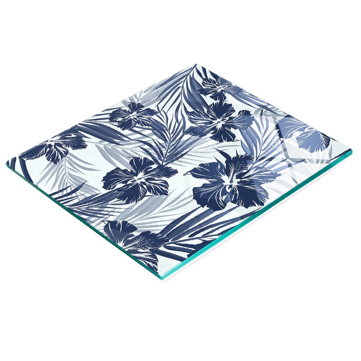 Dekoratív tábla, Tulup, fal/konyhapult védelem, üveg, 60x52cm, csúszásgátló, magas hőmérsékletnek ellenálló, trópusi virágok mintával
