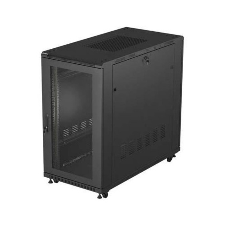Fém szekrény, Lanberg, Rack 19" 22U, 600x1200mm, fekete színű, üvegajtók