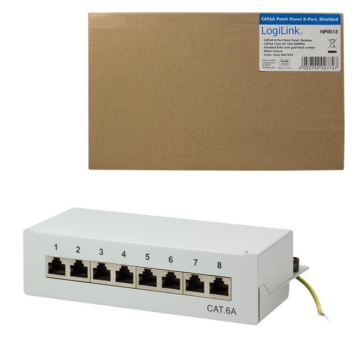 Patch panel LogiLink NP0018, 8x RJ45, cat.6A, árnyékolt