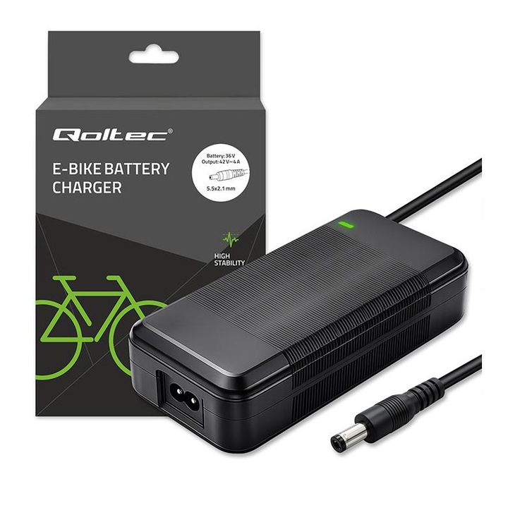 Incarcator Qoltec pentru biciclete electrice si trotinete 36V/42V, 4A, 5.5x2.1cm, cu cablu de alimentare