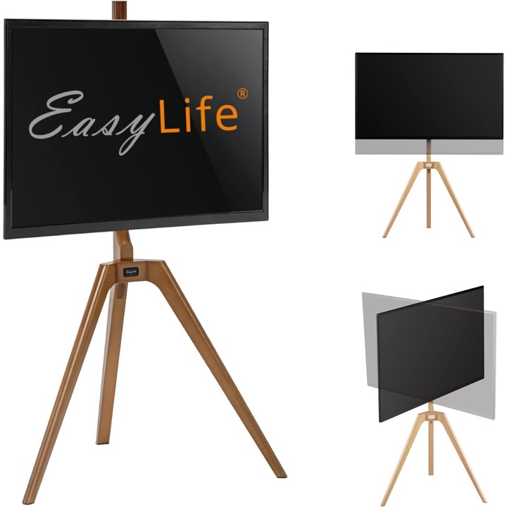 EasyLife TV állvány tömör fából, 65 hüvelyk, 40 kg, fehér/dió