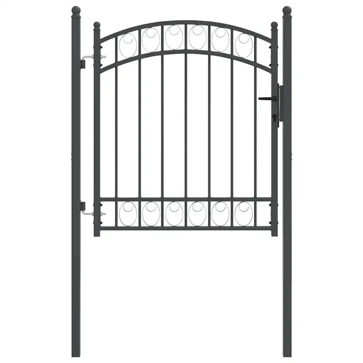 Poarta de gard, Emmen, otel vopsit in pulbere, gri, 125x100cm, set cu 2 stalpi