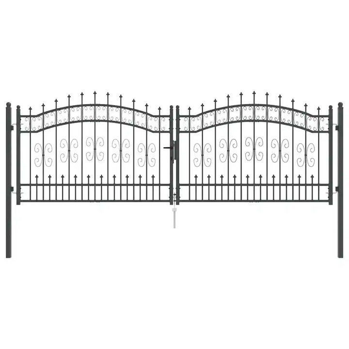 Poarta din Gard vidaXL, cu Varf de Lanca Kampen Gri 305 x 100 cm Otel