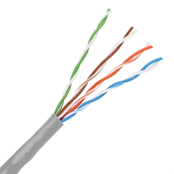 Кабел VCOM UTP Cat5e 4Pair меден 305м, сив, 24AWG