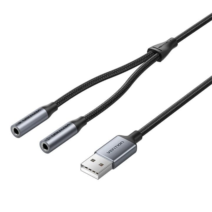 Placă de sunet Vention USB, 2 porturi, 0.25m, gri
