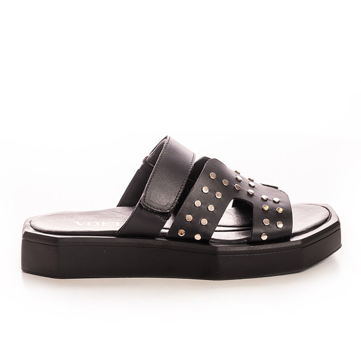 Papuci de damă Voetti, negri, piele naturală, mărimea 4, Negru, 36